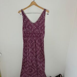 Women's Eddie Bauer 100% Cotton Maxi Dress Sleeveless Deep Mauve Floral Size XL
